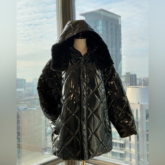 🆕 ALO YOGA 🧿 NWOT Snomoto Puffer Jacket, Black Patent Finish - Sz L / US 12-14 - Picture 8 of 16